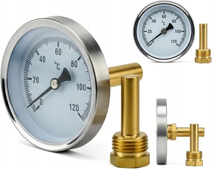 Bimetál Hőmérő 1/2" Tárcsa 0-120°C Menetes 1/2" Axiális 63MM Csavarozható