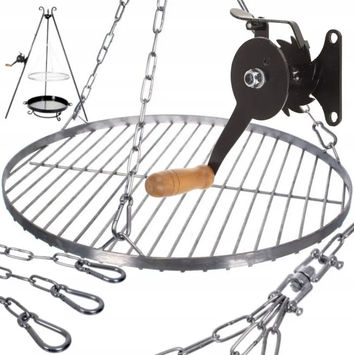 Háromlábú Grillrács Rozsdamentes Lengyel Ø450 MM Lánc Orsó