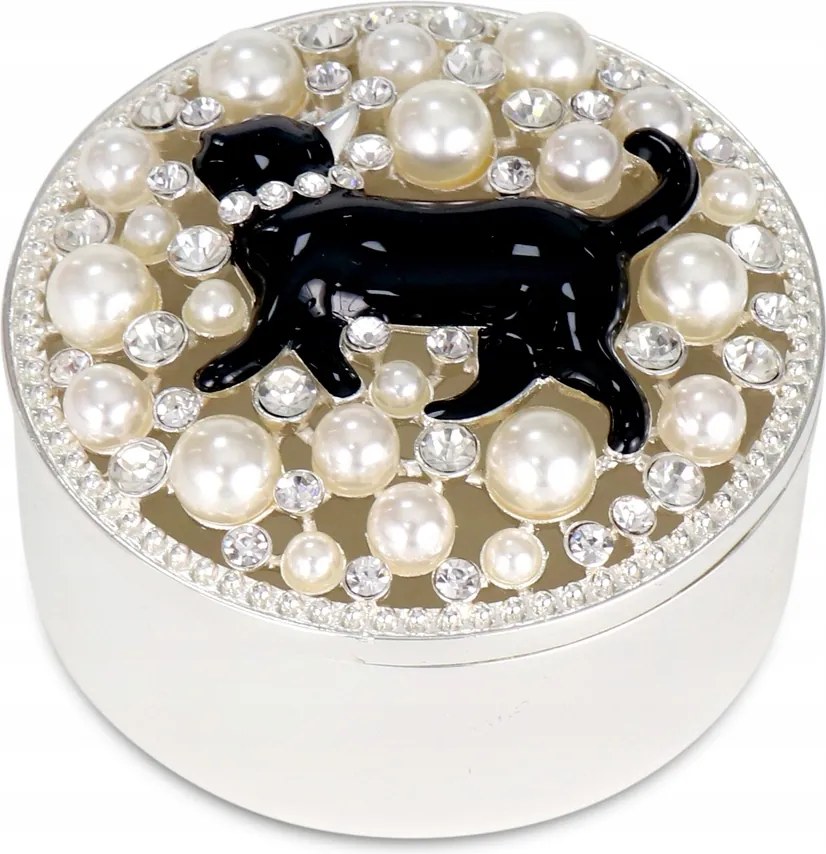 Doboz ékszerdoboz fekete macska gyöngyök kristályok gravírozás ajándék