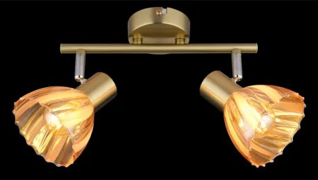 Globo 54315M-2 Fali spotlámpa, fém sárgaréz színű matt, króm, borostyánszínű üveg, szatírozott, elfordítható, HxSzxM: 250x130x190mm, 2x E14 40W 230V izzók nélkül