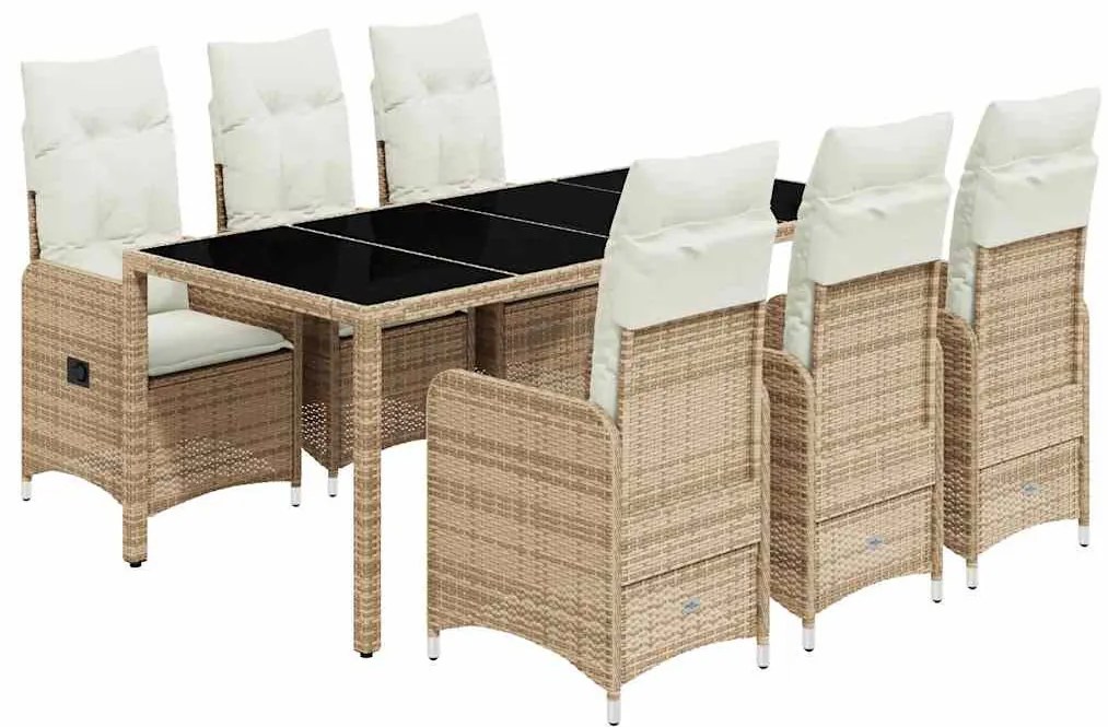 vidaXL 7 részes bézs polyrattan kerti bisztrógarnitúra párnákkal