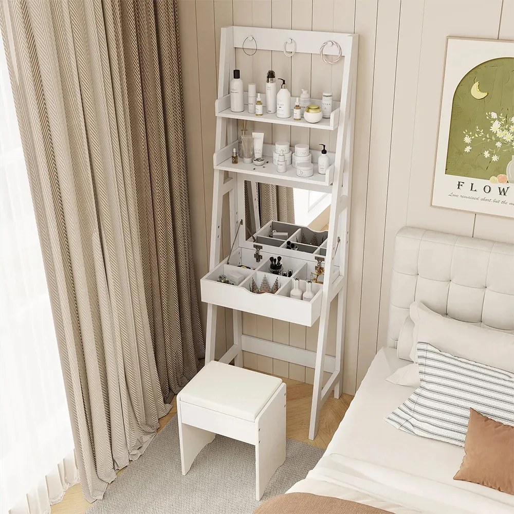 2 polcos keskeny sminkasztal székkel, 60 x 40 x 180 cm