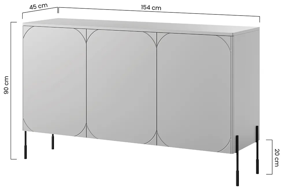 Sonatia háromajtós komód fiókkal 150 cm - olívazöld