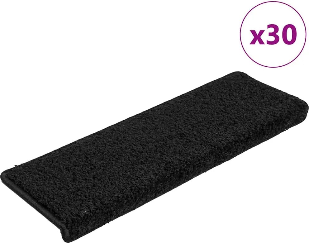 vidaXL 30 db fekete lépcsőszőnyeg, téglalap alakú széllel, 65 x 21 x 4 cm