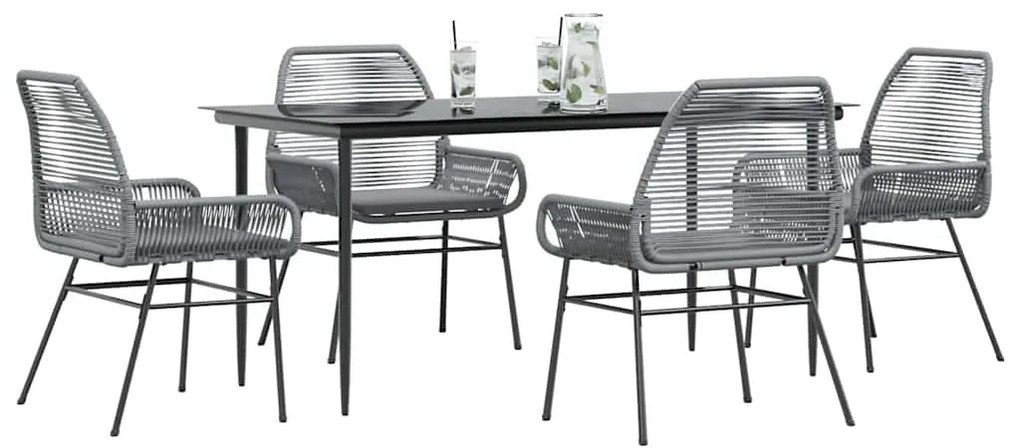 vidaXL 5 részes szürke polyrattan üveg kerti étkezőgarnitúra párnával