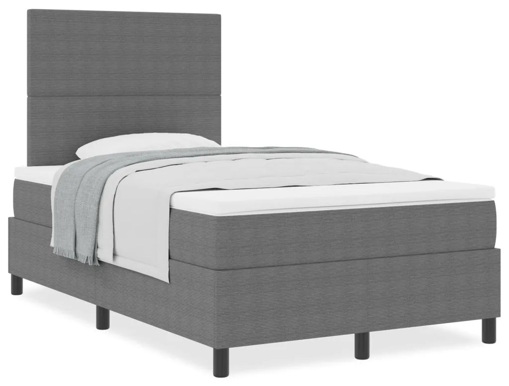 Box Spring Ágy Matrac Közepes Szürkével Kicsi Franciaágy Kordbársony Szövet