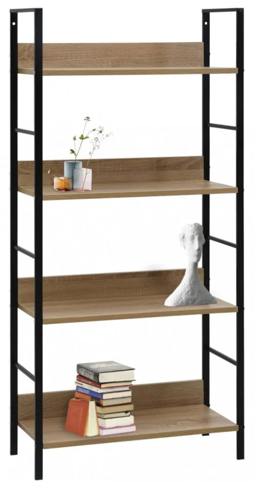 4 szintes tölgyszínű szerelt fa könyvespolc 60x27,6x124,5 cm