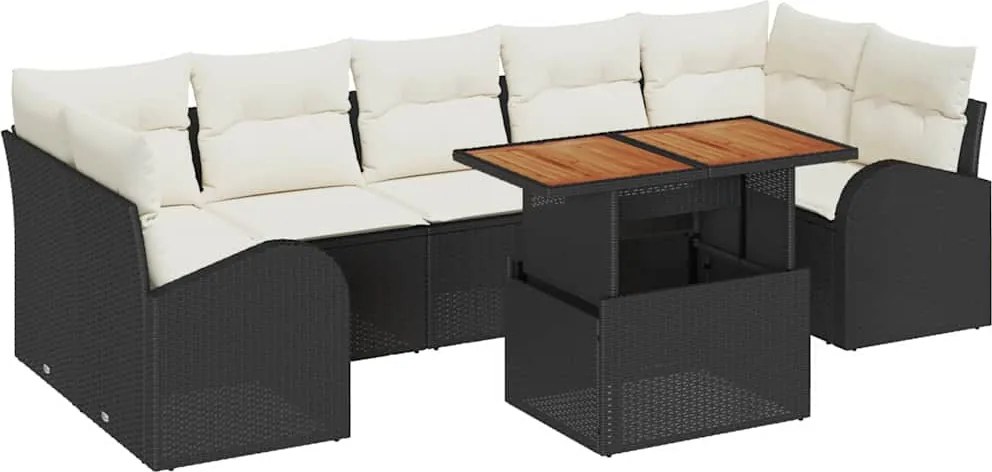 vidaXL Kerti Kanapé Szett párnával 8 pcs Fekete és krémszínű