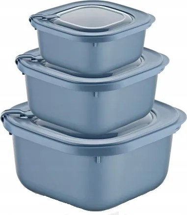 Ételtároló dobozok Hermetikus 3 db-os szett Kék Mikrohullámú