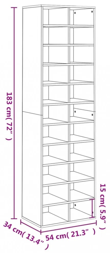 fekete szerelt fa cipősszekrény 54 x 34 x 183 cm