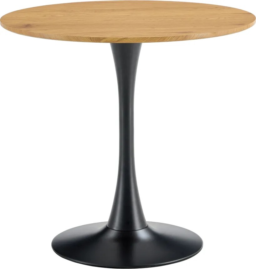 Étkezőasztal, tölgy/fekete, átmérő 80 cm, REVENTON NEW