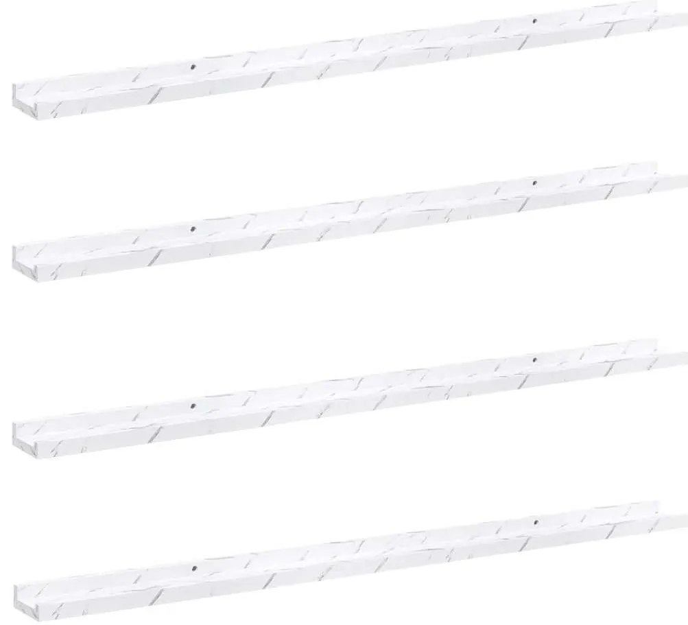 vidaXL Falpolc polcokkal 4 pcs Fehér márvány 115 x 9 x 3 cm Faanyag