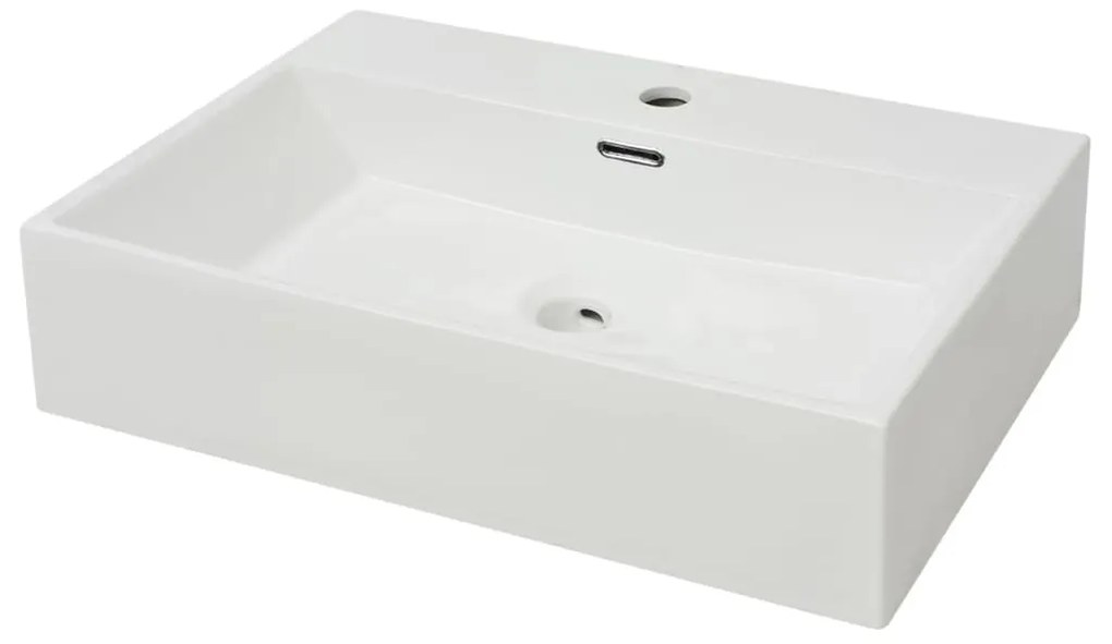 vidaXL Fehér kerámia mosdó csaptelep furattal 60,5x42,5x14,5 cm