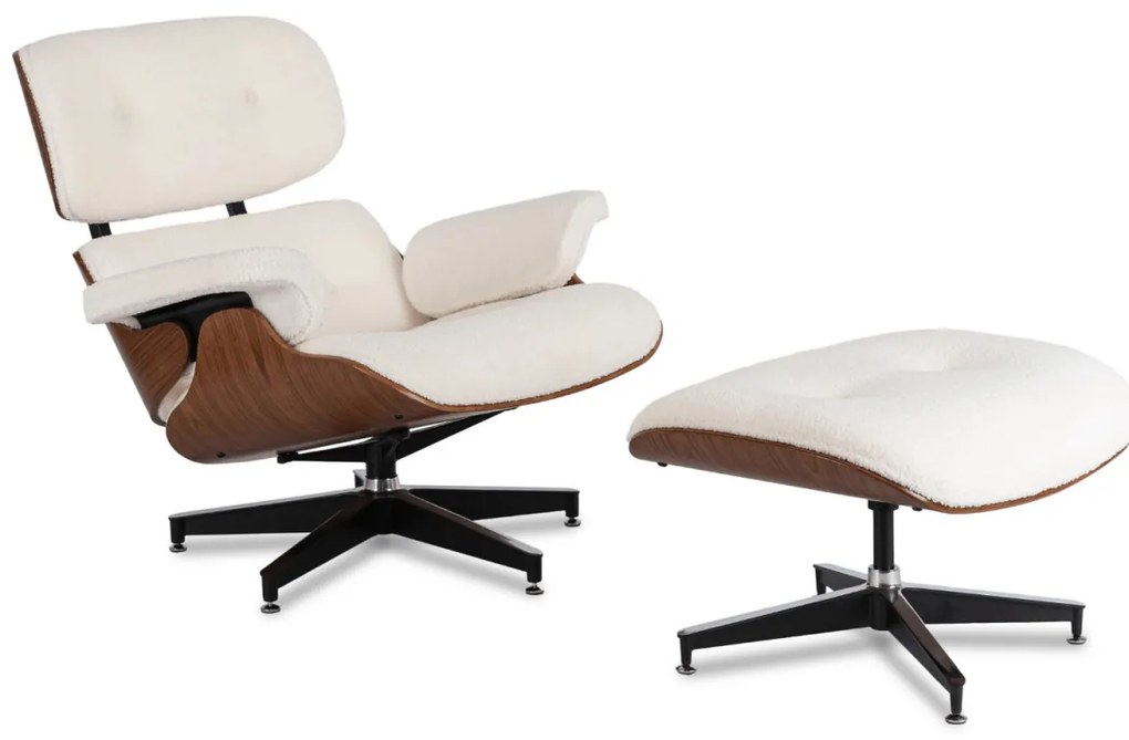 Prémium Forgó Fetel Lábtartóval Fehér Bouclé Szövettel. PALERMO