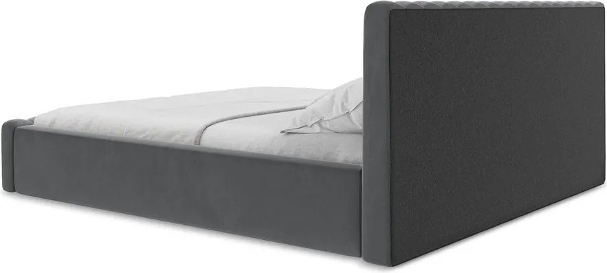 Szürke kárpitozott ágyneműtartós franciaágy ágyráccsal 160x200 cm Lemi – Makamii