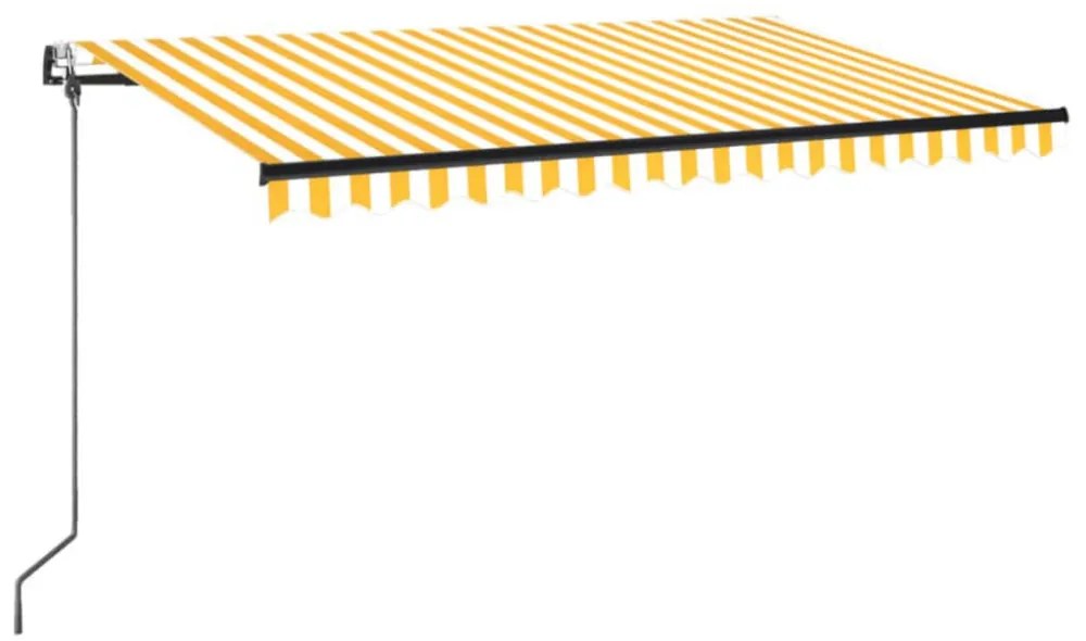 sárga-fehér szélérzékelős és LED-es napellenző 450 x 350 cm
