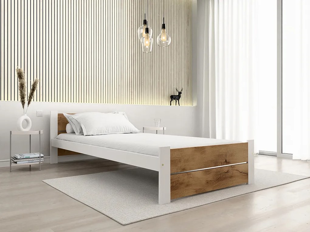 IKAROS DOUBLE ágy 90 x 200 cm, artisan tölgy/fehér Ágyrács: Lamellás ágyrács, Matrac: Matrace Sommera 18 cm