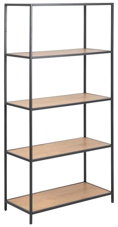 Fekete-natúr színű könyvespolc tölgyfa dekorral 77x150 cm Seaford – Actona