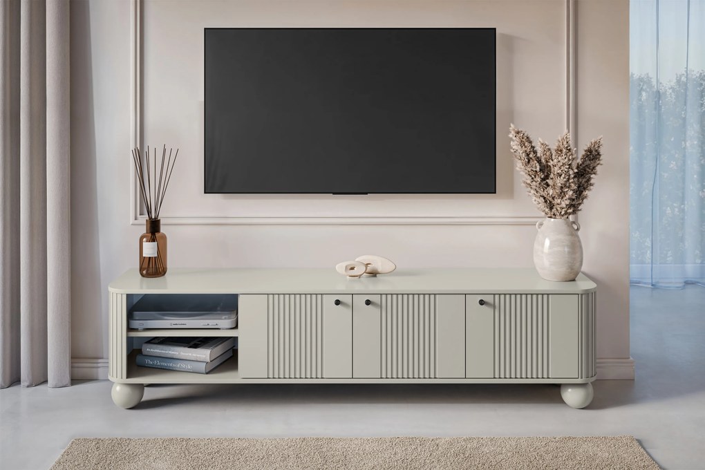 TV-szekrény Vesper 3D 187 cm - kasmír / fekete fogantyúk lábak golyók