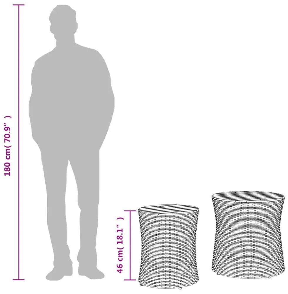 2 db szürke polyrattan kerti kisasztal fa asztallappal