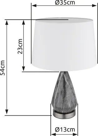 Globo 24147W Asztali lámpa fém nikkel matt, fehér textil, kábel textil fekete, billenőkapcsoló a kábelen, márvány megjelenésű fém talapzat, ø: 350mm, M: 540mm, kábel hossza 1500mm, 1x E27 40W 230V izzó nélkül