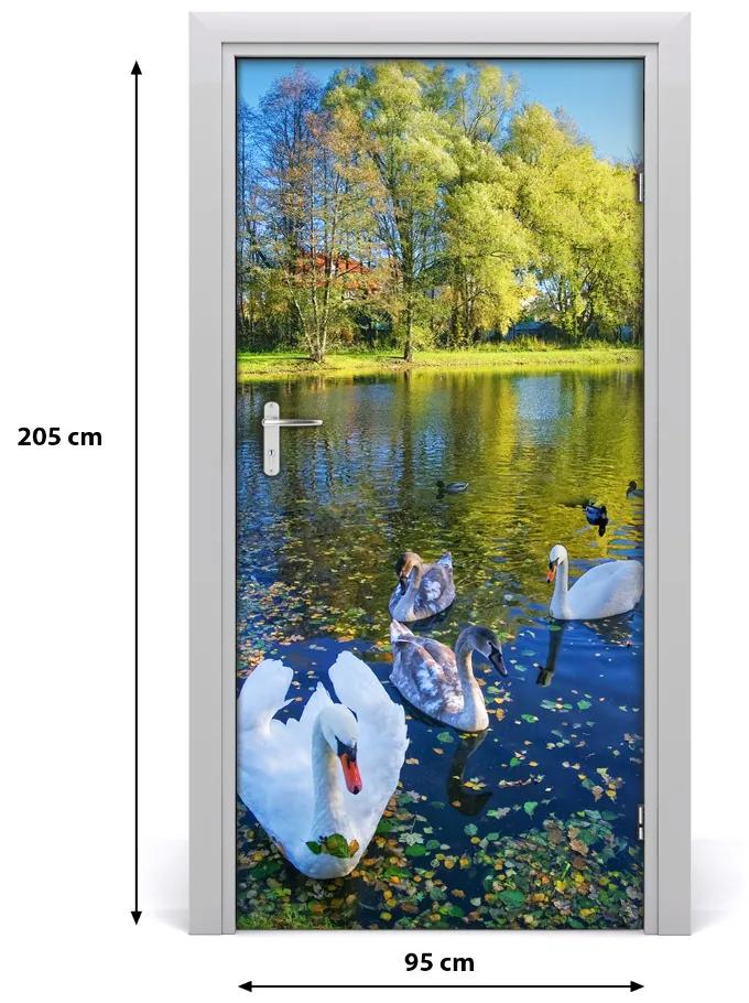 Ajtóposzter öntapadós Swans a tó 95x205 cm