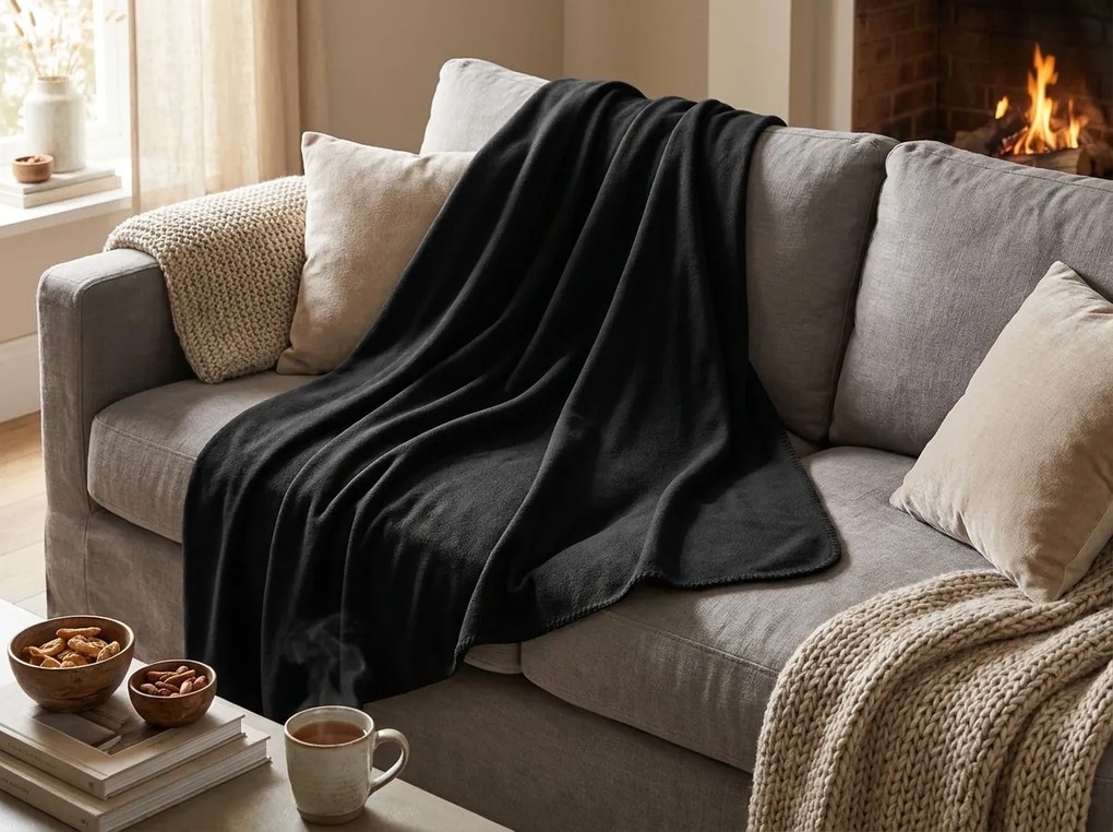 Fleece pléd FLEORA, fekete Méret: 150 x 200 cm