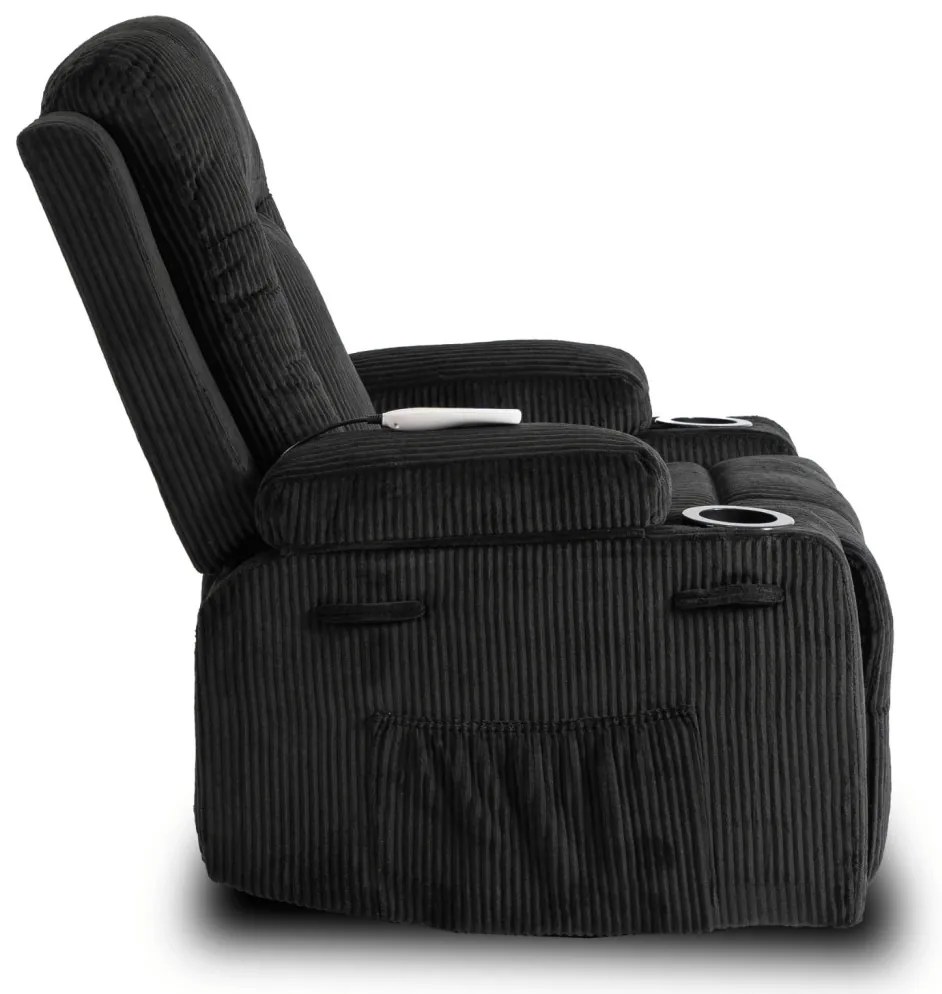 Elektromosan Vezérelhető Masszázsfunkciós Relaxfotel Fekete Kordbársony Kárpittal. BOX2