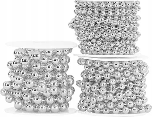 Fém gyöngy zsinóron, átm. 6mm/3mb, ezüst SZPER6-110M