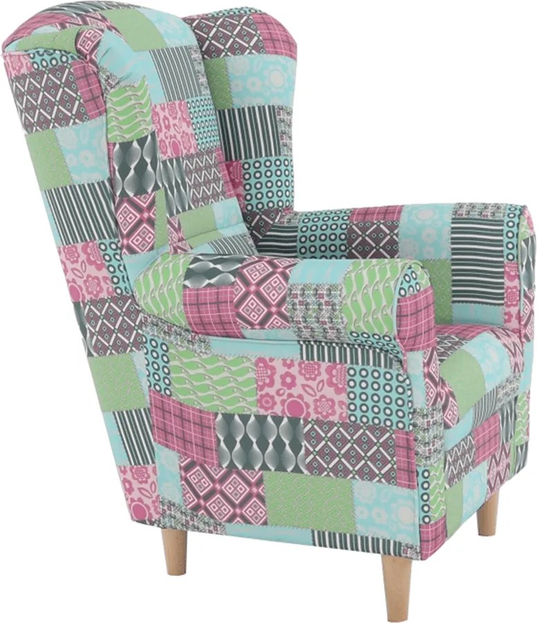 Füles fotel, szövet patchwork, CHARLOT