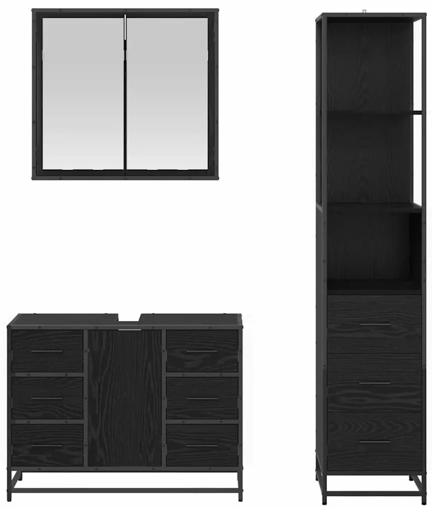 Fürdőszoba bútor szett 3 pcs Musta tammi 80 x 33 x 60 cm