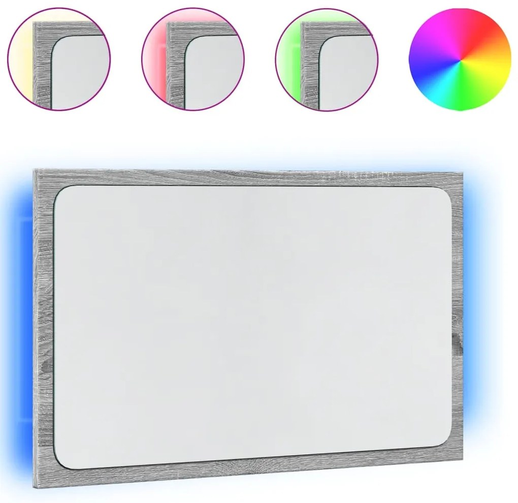 szürke sonoma szerelt fa LED-es fürdőszobatükör 60x8,5x38 cm
