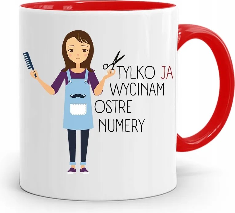 Piros Fodrász Bögre Éles Számokkal, fényképes nyomtatással