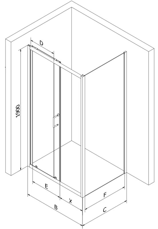 Mexen Apia eltolható zuhanykabin 100 x 100 cm, 5 mm-es üveg, króm profil-átlátszó üveg + vékony zuhanytálca 5 cm, 840-100-100-01-00-4010