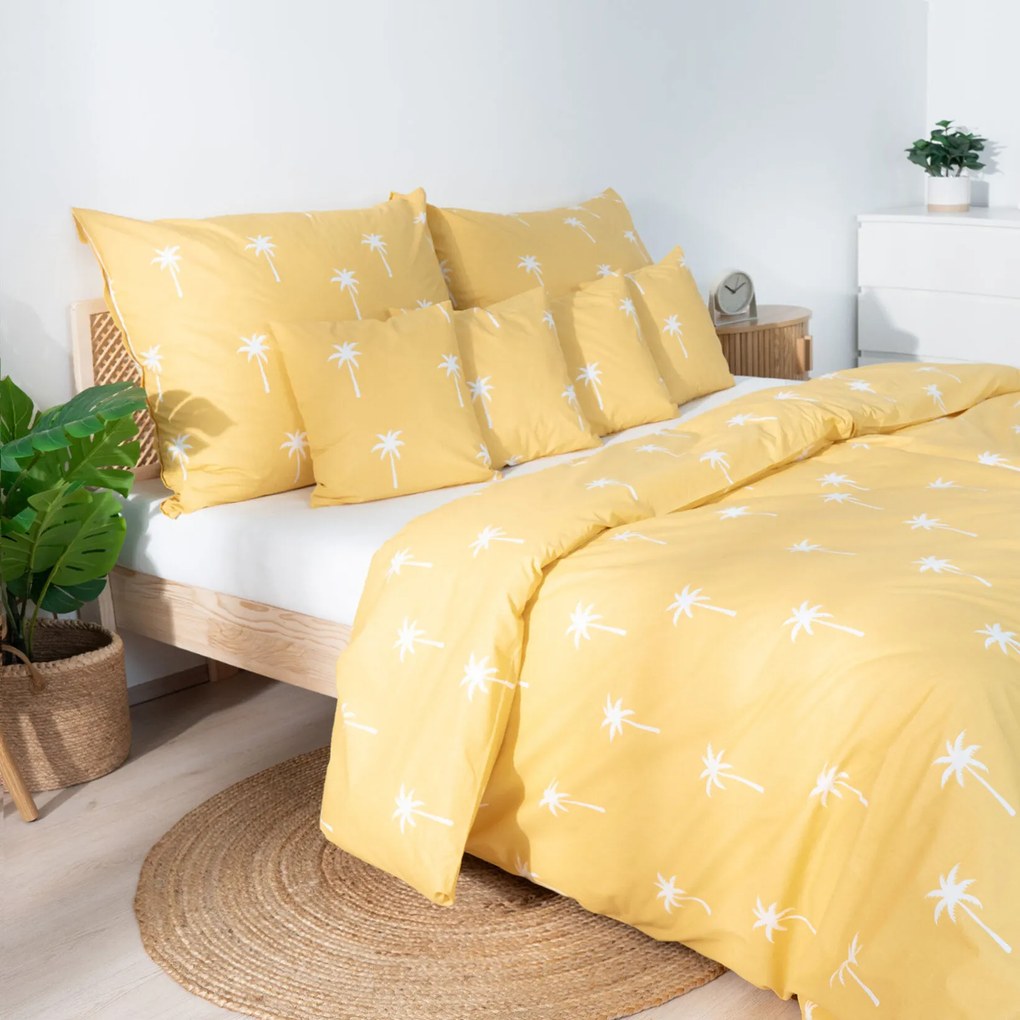 Goldea pamut ágyneműhuzat - pálmák sárga alapon 140 x 200 és 70 x 90 cm