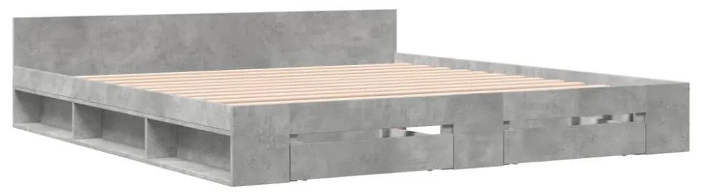 betonszürke szerelt fa ágykeret fiókokkal 200 x 200 cm