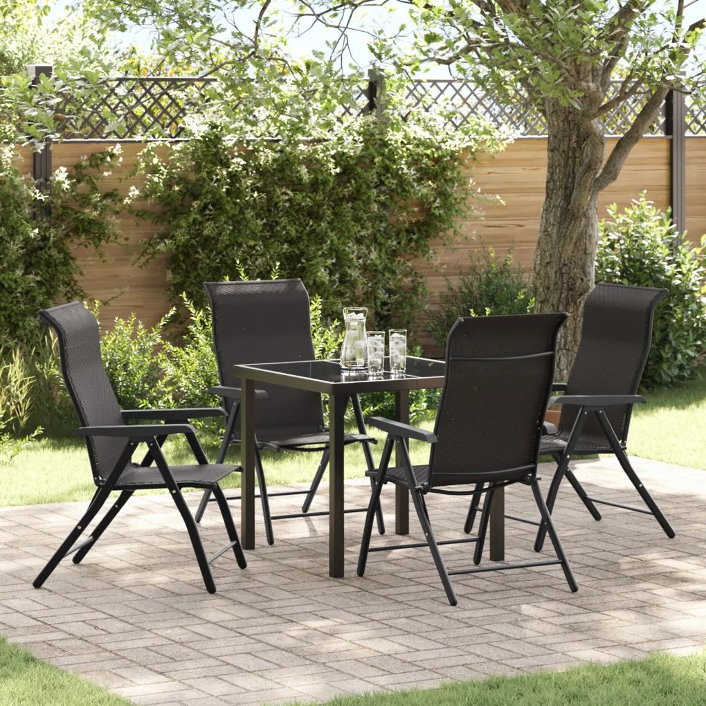 5 darabos kerti étkező szett Fekete Poly Rattan