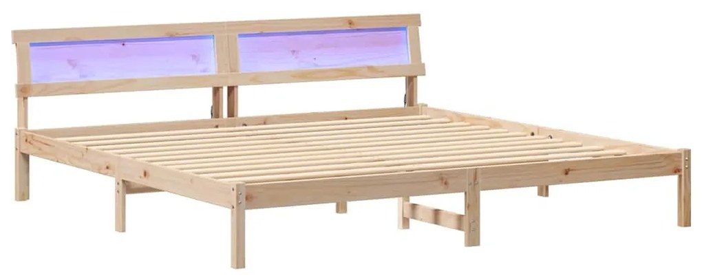 Ágykeret LED -es lámpákkal Barna 200 x 200 cm Tömör fenyőfa