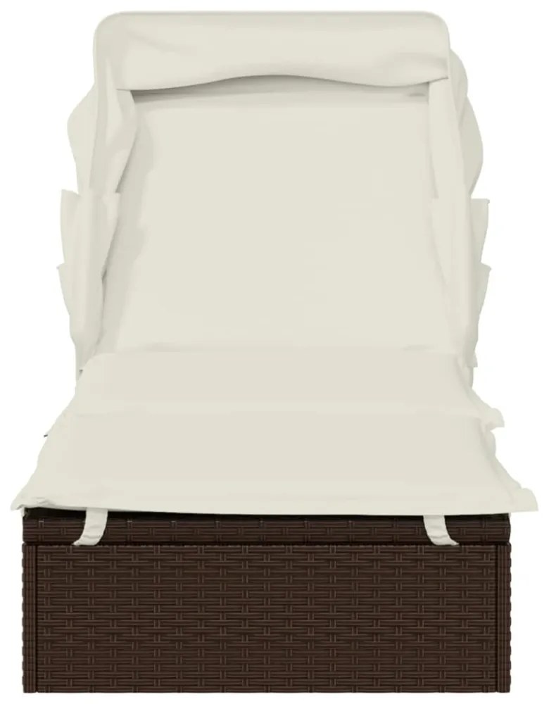 barna polyrattan napozóágy összecsukható tetővel 213x63x97 cm