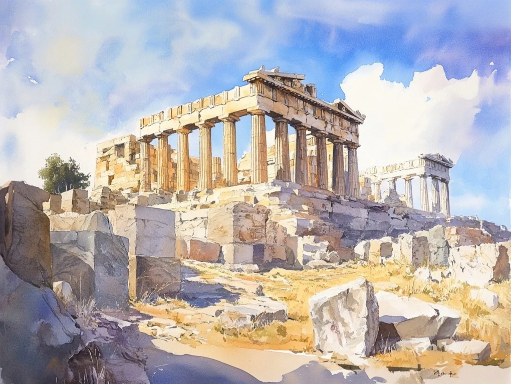 Vászonkép Canvas Akvarell Athén Görögország Akropolisz Parthenon Kilátás 100x75