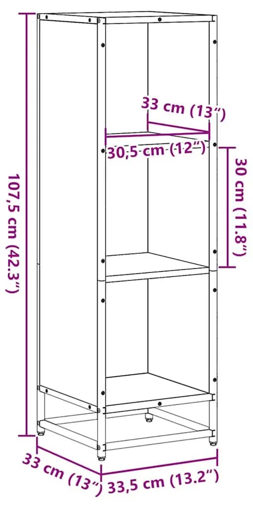 fekete szerelt fa könyvszekrény 33,5x33x107,5 cm