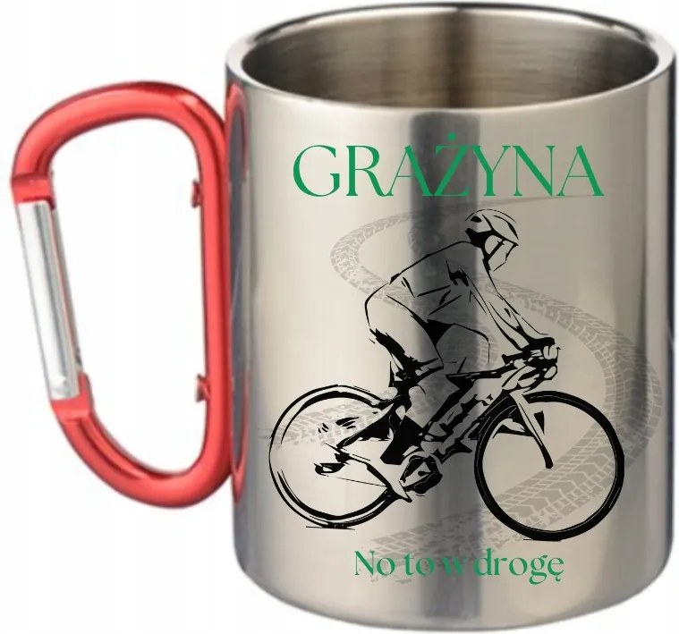 Fém bögre Karabinerrel Ezüst 300ml túlélő név kerékpárosnak