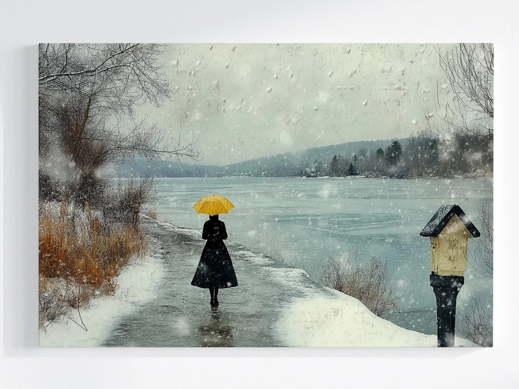 Vászonkép Canvas Tájkép Tél Hó Jég Folyó Nő Séta 60x40