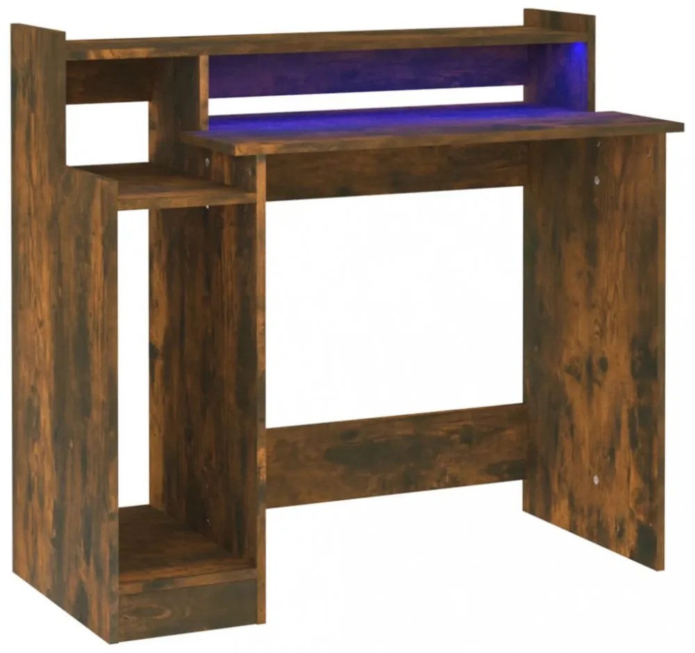füstös tölgy színű szerelt fa íróasztal LED-ekkel 97x45x90 cm