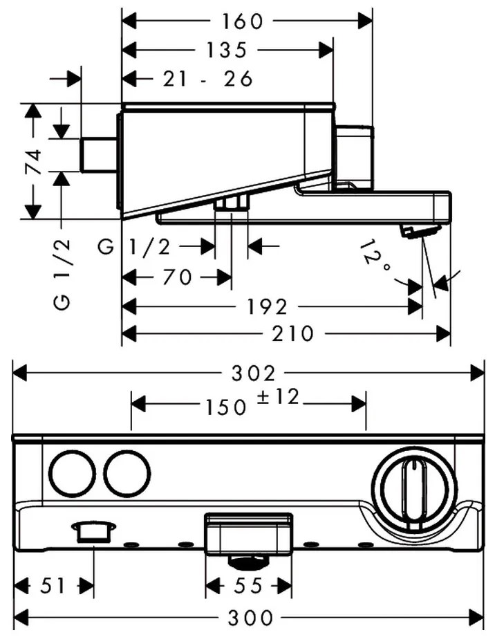 Hansgrohe ShowerTablet Select, termosztatikus kádcsaptelep 300, króm, 13151000