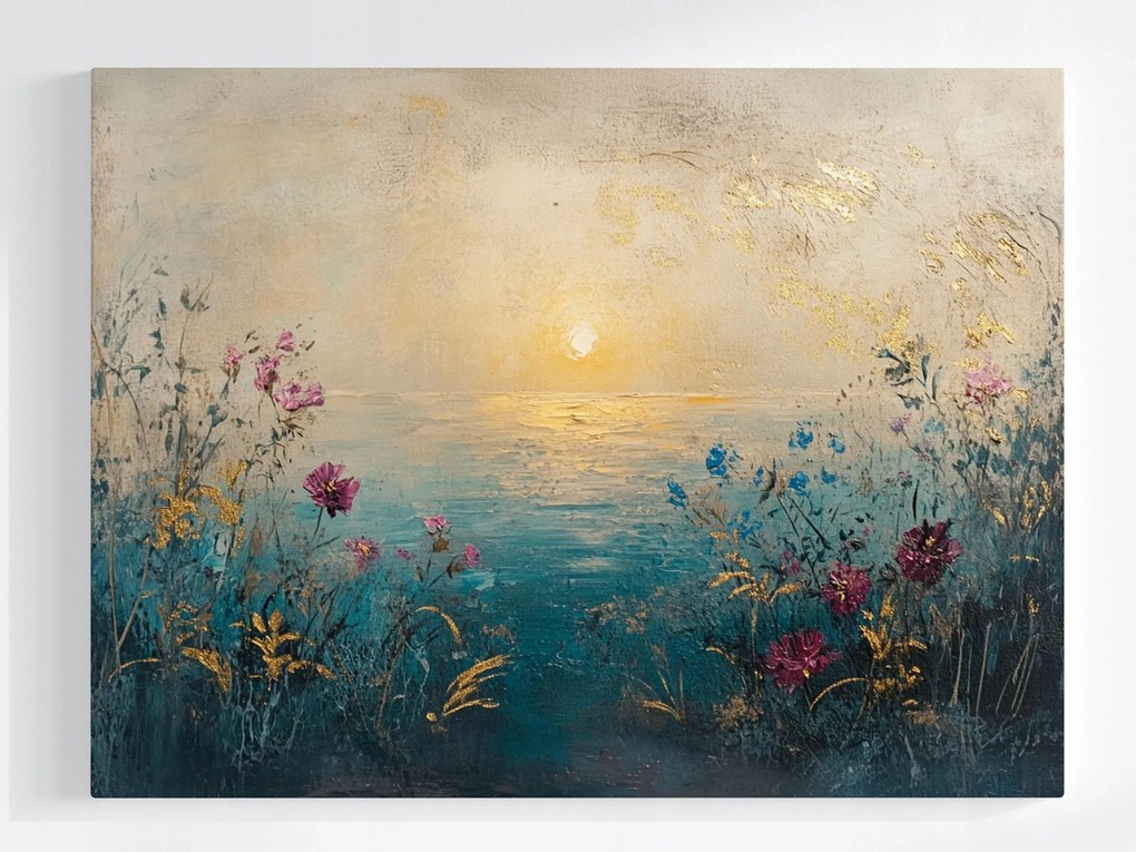 Poszter Tájkép Víz Tenger Tengerpart Virágok Nap 100x75