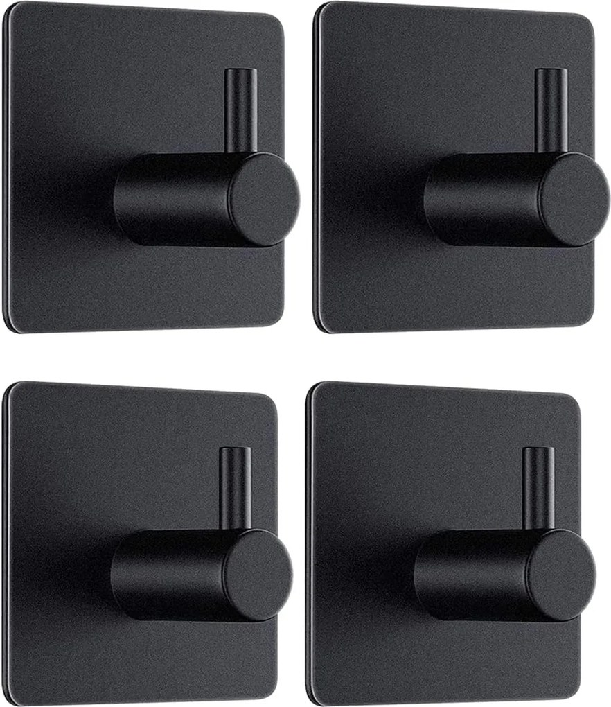 Akasztók fürdőszobai akasztók öntapadós fali fém 4db fekete