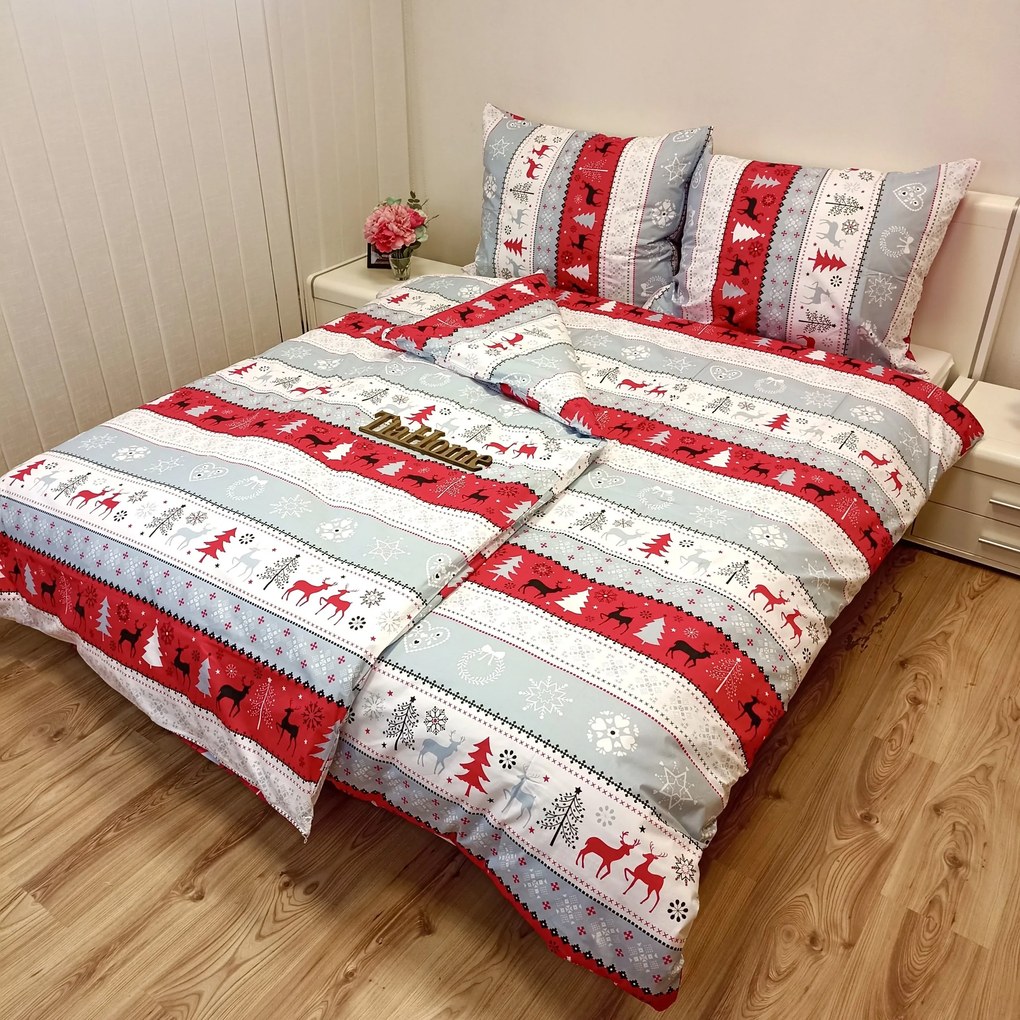 Pamut lepedők Karácsonyi hóember piros TiaHome - 1x Párna 90x70cm, 1x Paplan 140x200cm