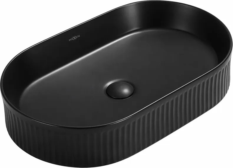 Mexen Grovo pult feletti hullámos mosdó 57 x 36 cm, fekete matt - 22305785