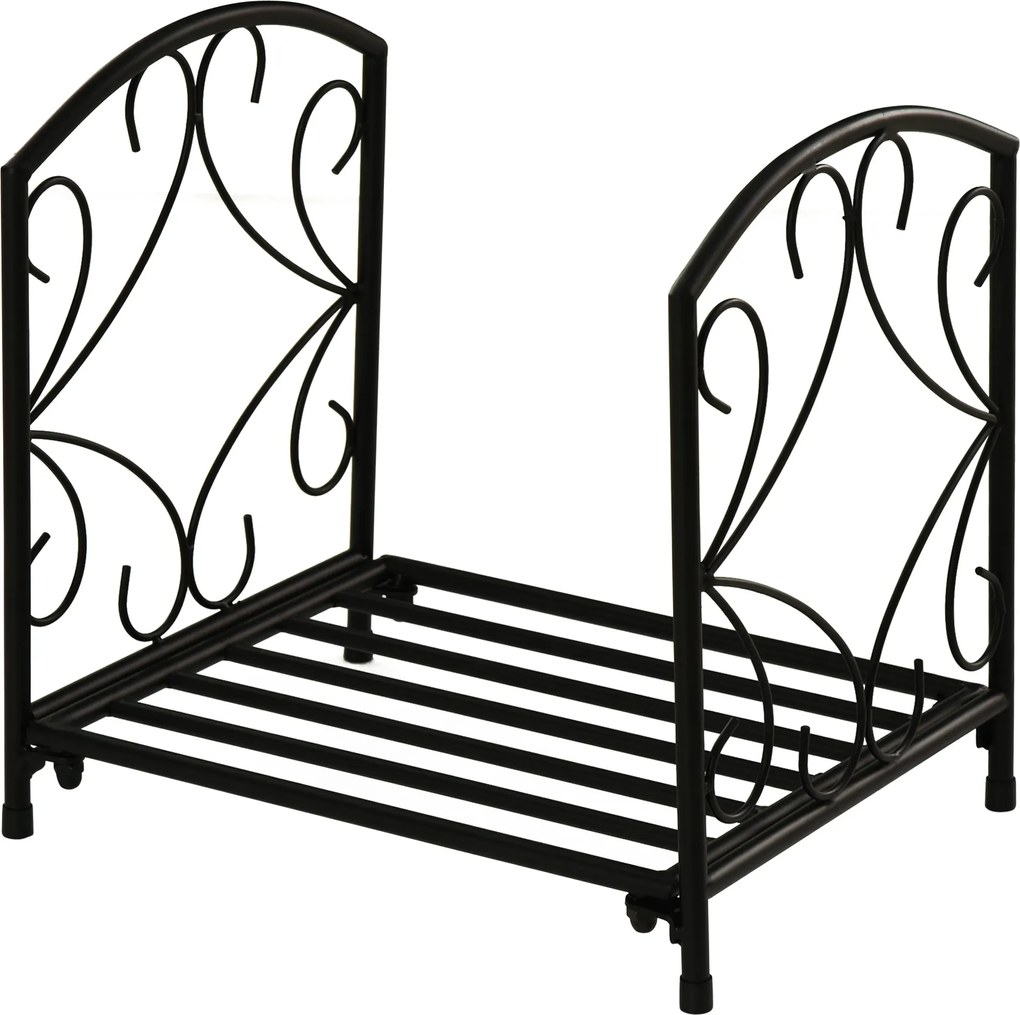 Outsunny Beltéri és Kültéri Fém Tűzifa Tartó Emelt Alappal 50kg Tűzifához, 39,5x31,5x39,5cm, Fekete | Aosom